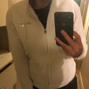 Hollister- Full zip white hoodie women jacket